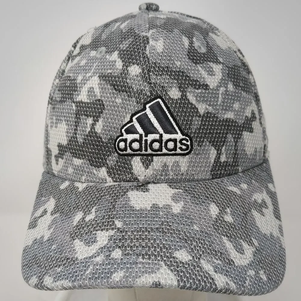 Adidas Baseball Cap Gray One Size Fitted Camo Mesh Stretch Hat Embroidered Logo